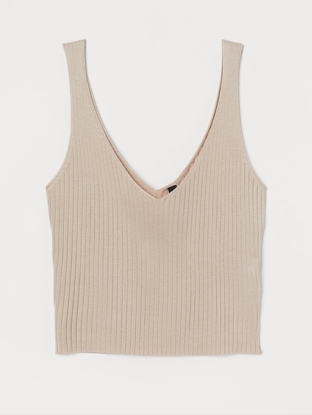 H&M Ribbed V-Neck Knit Crop Tank Top - Cream/Beige/Tan